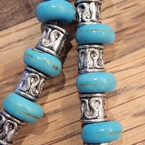 Reconstituted Turquoise with Silver Spacer Beads, 60 Pieces, Bliss Beads #32648